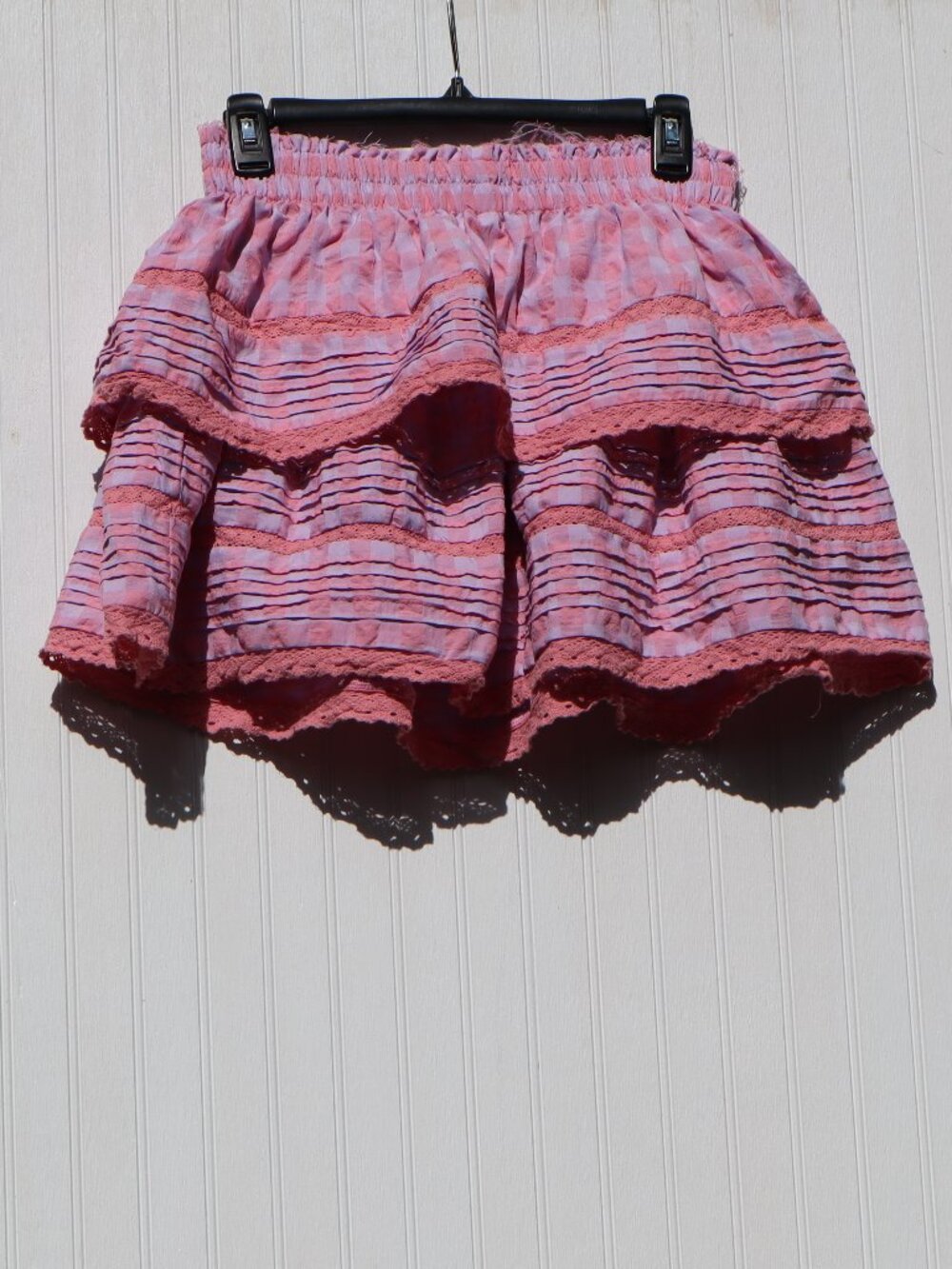 Day + Moon Pink and Lavender Gingham Skirt Sz M